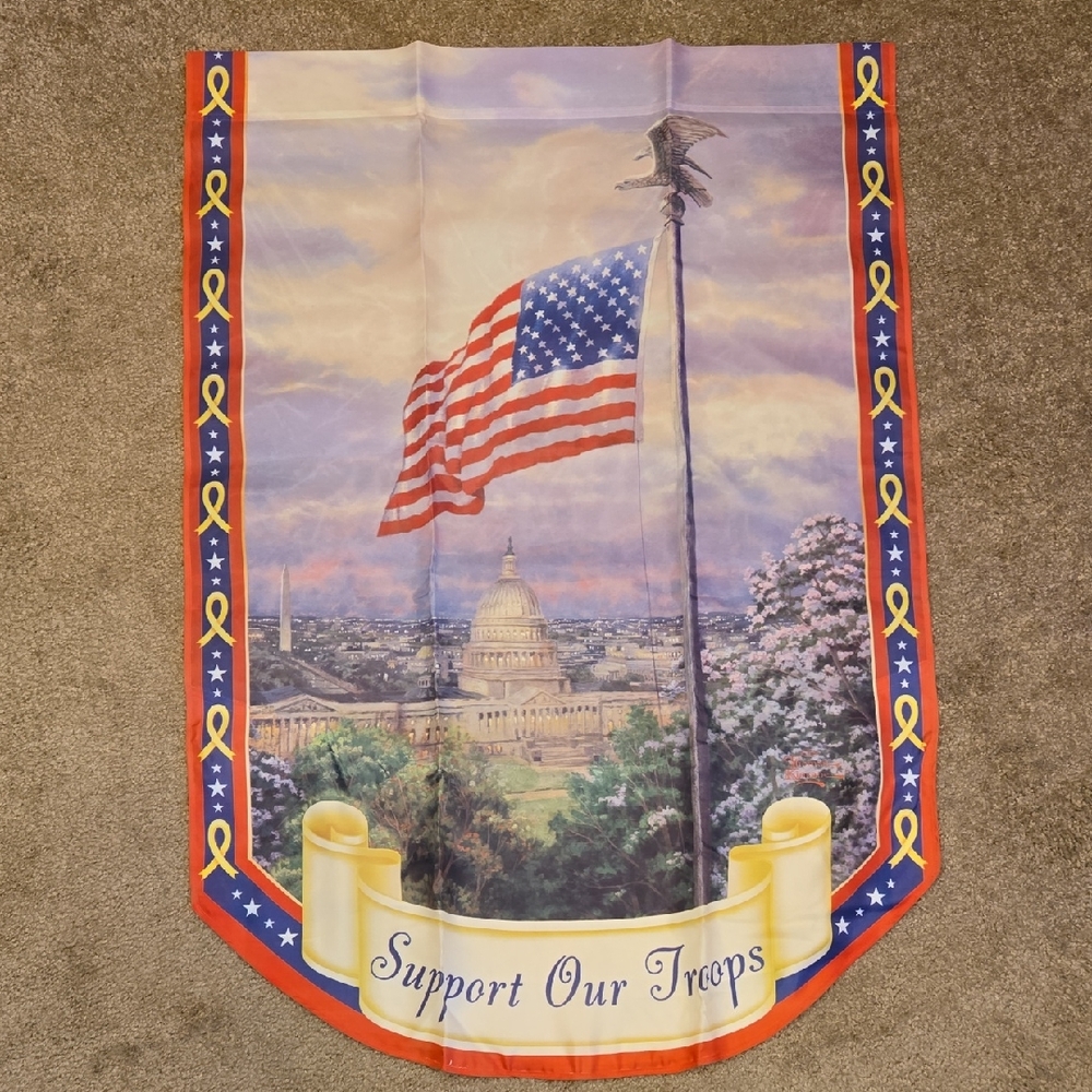 Thomas Kinkade Patriotic Banner with Red, Blue, and Yellow Accents